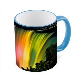 Кружка 3D с принтом Цветной водопад , керамика | ёмкость 330 мл | Тематика изображения на принте: niagara | ниагара | подсветка | яркий