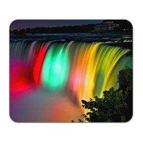 Коврик прямоугольный с принтом Цветной водопад , натуральный каучук | размер 230 х 185 мм; запечатка лицевой стороны | Тематика изображения на принте: niagara | ниагара | подсветка | яркий