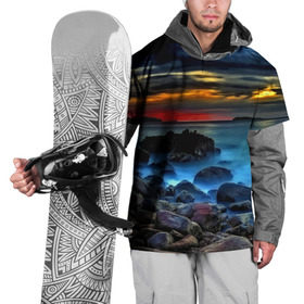 Накидка на куртку 3D с принтом Скалистый берег , 100% полиэстер |  | закат | море | небо | пейзаж | пестрый
