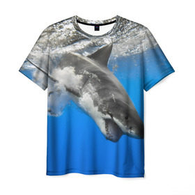 Мужская футболка 3D с принтом Акула , 100% полиэфир | прямой крой, круглый вырез горловины, длина до линии бедер | shark | море | синий | челюсти
