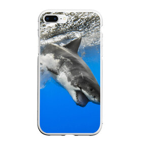 Чехол для iPhone 7Plus/8 Plus матовый с принтом Акула , Силикон | Область печати: задняя сторона чехла, без боковых панелей | shark | море | синий | челюсти
