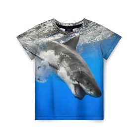 Детская футболка 3D с принтом Акула , 100% гипоаллергенный полиэфир | прямой крой, круглый вырез горловины, длина до линии бедер, чуть спущенное плечо, ткань немного тянется | shark | море | синий | челюсти