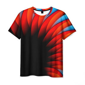 Мужская футболка 3D с принтом Абстрактные лепестки , 100% полиэфир | прямой крой, круглый вырез горловины, длина до линии бедер | красный | черный | яркий
