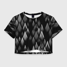 Женская футболка 3D укороченная с принтом Ёлочки , 100% полиэстер | круглая горловина, длина футболки до линии талии, рукава с отворотами | геометрия | серый | треугольник | черный