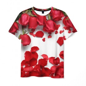 Мужская футболка 3D с принтом Сильные чуства , 100% полиэфир | прямой крой, круглый вырез горловины, длина до линии бедер | желтый | красный | любовь | новинки | подарок | розы | сердце | текстура | тюльпаны | цветы