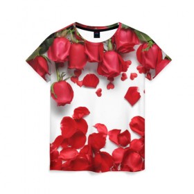 Женская футболка 3D с принтом Сильные чуства , 100% полиэфир ( синтетическое хлопкоподобное полотно) | прямой крой, круглый вырез горловины, длина до линии бедер | Тематика изображения на принте: желтый | красный | любовь | новинки | подарок | розы | сердце | текстура | тюльпаны | цветы