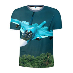 Мужская футболка 3D спортивная с принтом Су 34 , 100% полиэстер с улучшенными характеристиками | приталенный силуэт, круглая горловина, широкие плечи, сужается к линии бедра | самолет