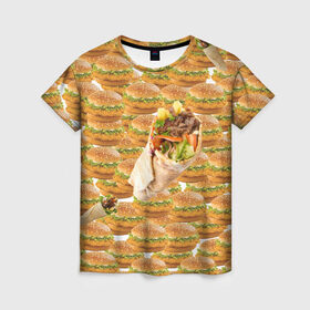 Женская футболка 3D с принтом Best food ever , 100% полиэфир ( синтетическое хлопкоподобное полотно) | прямой крой, круглый вырез горловины, длина до линии бедер | burger | fast food | бургер | донер | фастфуд | шава | шаурма