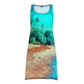 Платье-майка 3D с принтом Тропики , 100% полиэстер | полуприлегающий силуэт, широкие бретели, круглый вырез горловины, удлиненный подол сзади. | море | пейзаж | пляж | яркий