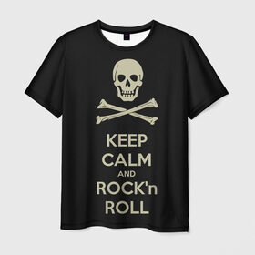 Мужская футболка 3D с принтом Keep Calm and ROCK , 100% полиэфир | прямой крой, круглый вырез горловины, длина до линии бедер | music | rock | rock and roll | музыка | рок