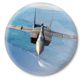 Значок с принтом МиГ-31 ,  металл | круглая форма, металлическая застежка в виде булавки | самолет
