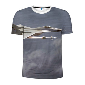 Мужская футболка 3D спортивная с принтом Атака МиГ-29 , 100% полиэстер с улучшенными характеристиками | приталенный силуэт, круглая горловина, широкие плечи, сужается к линии бедра | самолет