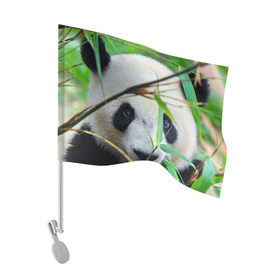 Флаг для автомобиля с принтом Панда в лесу , 100% полиэстер | Размер: 30*21 см | бамбук | животное | медведь