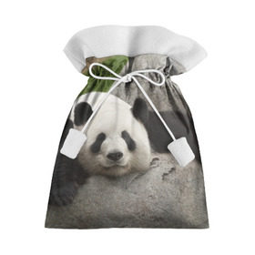 Подарочный 3D мешок с принтом Панда на камушке , 100% полиэстер | Размер: 29*39 см | бамбук | животное | медведь