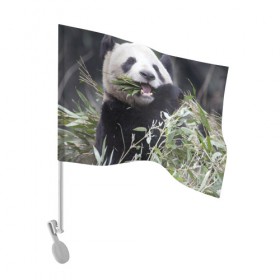 Флаг для автомобиля с принтом Панда кушает , 100% полиэстер | Размер: 30*21 см | бамбук | животное | медведь