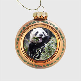Стеклянный ёлочный шар с принтом Панда кушает , Стекло | Диаметр: 80 мм | бамбук | животное | медведь