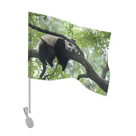 Флаг для автомобиля с принтом Панда спит на ветке , 100% полиэстер | Размер: 30*21 см | бамбук | животное | медведь