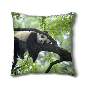 Подушка 3D с принтом Панда спит на ветке , наволочка – 100% полиэстер, наполнитель – холлофайбер (легкий наполнитель, не вызывает аллергию). | состоит из подушки и наволочки. Наволочка на молнии, легко снимается для стирки | бамбук | животное | медведь