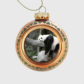 Стеклянный ёлочный шар с принтом Большая уставшая панда , Стекло | Диаметр: 80 мм | бамбук | животное | медведь
