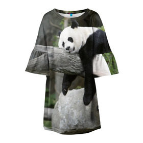 Детское платье 3D с принтом Большая уставшая панда , 100% полиэстер | прямой силуэт, чуть расширенный к низу. Круглая горловина, на рукавах — воланы | Тематика изображения на принте: бамбук | животное | медведь