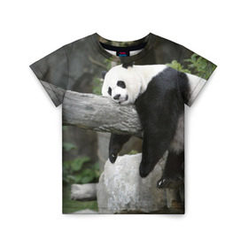 Детская футболка 3D с принтом Большая уставшая панда , 100% гипоаллергенный полиэфир | прямой крой, круглый вырез горловины, длина до линии бедер, чуть спущенное плечо, ткань немного тянется | Тематика изображения на принте: бамбук | животное | медведь