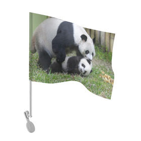 Флаг для автомобиля с принтом Мамочка и сыночек панды , 100% полиэстер | Размер: 30*21 см | бамбук | животное | медведь