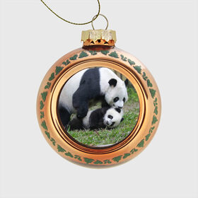 Стеклянный ёлочный шар с принтом Мамочка и сыночек панды , Стекло | Диаметр: 80 мм | бамбук | животное | медведь