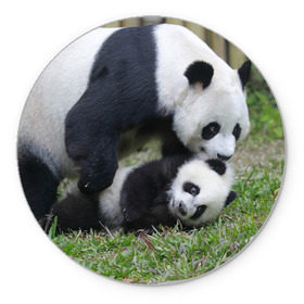 Коврик круглый с принтом Мамочка и сыночек панды , резина и полиэстер | круглая форма, изображение наносится на всю лицевую часть | бамбук | животное | медведь