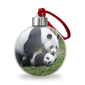 Ёлочный шар с принтом Мамочка и сыночек панды , Пластик | Диаметр: 77 мм | бамбук | животное | медведь