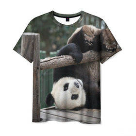 Мужская футболка 3D с принтом Паркур панда , 100% полиэфир | прямой крой, круглый вырез горловины, длина до линии бедер | бамбук | животное | медведь