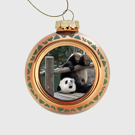 Стеклянный ёлочный шар с принтом Паркур панда , Стекло | Диаметр: 80 мм | бамбук | животное | медведь