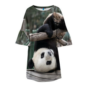 Детское платье 3D с принтом Паркур панда , 100% полиэстер | прямой силуэт, чуть расширенный к низу. Круглая горловина, на рукавах — воланы | бамбук | животное | медведь