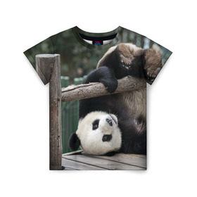 Детская футболка 3D с принтом Паркур панда , 100% гипоаллергенный полиэфир | прямой крой, круглый вырез горловины, длина до линии бедер, чуть спущенное плечо, ткань немного тянется | Тематика изображения на принте: бамбук | животное | медведь