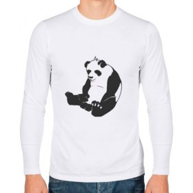 Мужской лонгслив хлопок с принтом Задумчивый панда , 100% хлопок |  | Тематика изображения на принте: бамбук | животное | медведь