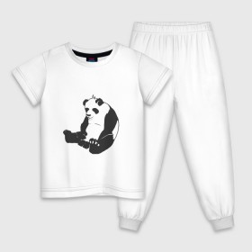 Детская пижама хлопок с принтом Задумчивый панда , 100% хлопок |  брюки и футболка прямого кроя, без карманов, на брюках мягкая резинка на поясе и по низу штанин
 | Тематика изображения на принте: бамбук | животное | медведь