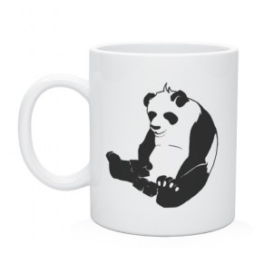 Кружка с принтом Задумчивый панда , керамика | объем — 330 мл, диаметр — 80 мм. Принт наносится на бока кружки, можно сделать два разных изображения | Тематика изображения на принте: бамбук | животное | медведь