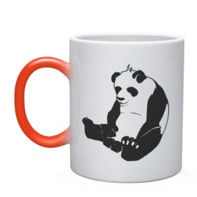 Кружка хамелеон с принтом Задумчивый панда , керамика | меняет цвет при нагревании, емкость 330 мл | Тематика изображения на принте: бамбук | животное | медведь