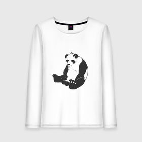 Женский лонгслив хлопок с принтом Задумчивый панда , 100% хлопок |  | бамбук | животное | медведь