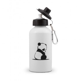 Бутылка спортивная с принтом Грустный панда , металл | емкость — 500 мл, в комплекте две пластиковые крышки и карабин для крепления | Тематика изображения на принте: бамбук | животное | медведь
