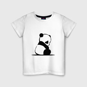 Детская футболка хлопок с принтом Грустный панда , 100% хлопок | круглый вырез горловины, полуприлегающий силуэт, длина до линии бедер | Тематика изображения на принте: бамбук | животное | медведь