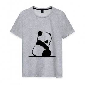Мужская футболка хлопок с принтом Грустный панда , 100% хлопок | прямой крой, круглый вырез горловины, длина до линии бедер, слегка спущенное плечо. | Тематика изображения на принте: бамбук | животное | медведь