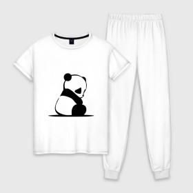Женская пижама хлопок с принтом Грустный панда , 100% хлопок | брюки и футболка прямого кроя, без карманов, на брюках мягкая резинка на поясе и по низу штанин | бамбук | животное | медведь