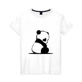 Женская футболка хлопок с принтом Грустный панда , 100% хлопок | прямой крой, круглый вырез горловины, длина до линии бедер, слегка спущенное плечо | бамбук | животное | медведь