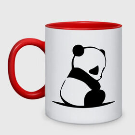 Кружка двухцветная с принтом Грустный панда , керамика | объем — 330 мл, диаметр — 80 мм. Цветная ручка и кайма сверху, в некоторых цветах — вся внутренняя часть | Тематика изображения на принте: бамбук | животное | медведь
