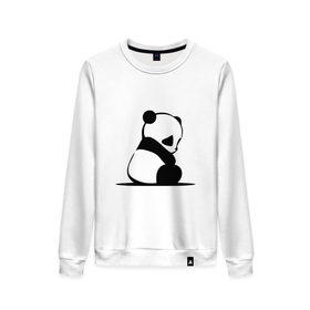 Женский свитшот хлопок с принтом Грустный панда , 100% хлопок | прямой крой, круглый вырез, на манжетах и по низу широкая трикотажная резинка  | бамбук | животное | медведь