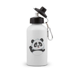 Бутылка спортивная с принтом Привет, я панда , металл | емкость — 500 мл, в комплекте две пластиковые крышки и карабин для крепления | бамбук | животное | медведь