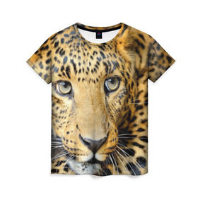 Женская футболка 3D с принтом Леопард , 100% полиэфир ( синтетическое хлопкоподобное полотно) | прямой крой, круглый вырез горловины, длина до линии бедер | властелин | глаз | грация | животные | зверь | кот | кошачий | кошки | крупный | леопард | лес | млекопитающее | природа | пятна | рыжий | усатый | усы | фауна | флора | хищник | хозяин | царь джунгли