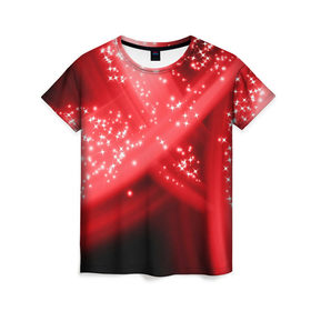 Женская футболка 3D с принтом Звёздный шлейф , 100% полиэфир ( синтетическое хлопкоподобное полотно) | прямой крой, круглый вырез горловины, длина до линии бедер | абстракция | блеск | гламур | звёздочка | звёзды | красный | огни
