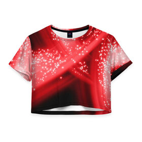 Женская футболка 3D укороченная с принтом Звёздный шлейф , 100% полиэстер | круглая горловина, длина футболки до линии талии, рукава с отворотами | абстракция | блеск | гламур | звёздочка | звёзды | красный | огни