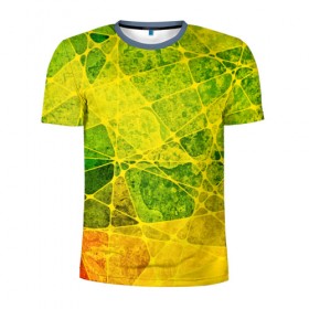 Мужская футболка 3D спортивная с принтом Particles , 100% полиэстер с улучшенными характеристиками | приталенный силуэт, круглая горловина, широкие плечи, сужается к линии бедра | желтый | зеленый | потертый | треугольники | яркий